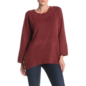 Democracy Tunic Sweater Women L Brown Side Button Boatneck